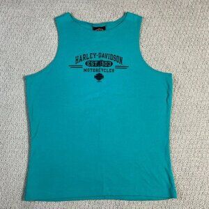 Harley Davidson Motorcycles EST 1903 Chicago Graphic Tank Top Turquoise Size L